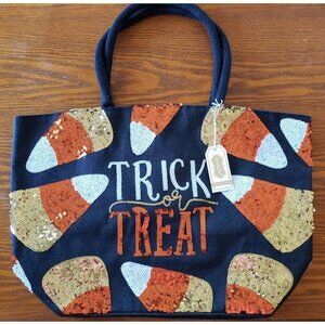 Mudpie Halloween Burlap Tote Bag Trick Or Treat Sequin Candy Corn 2017